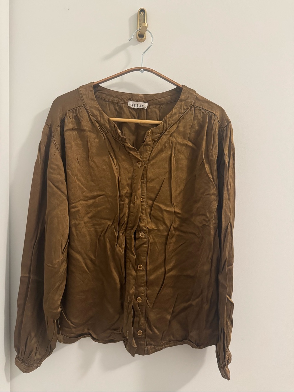 LACAUSA Olive Brown Long-Sleeve Button-Down Shirt - Made in USA